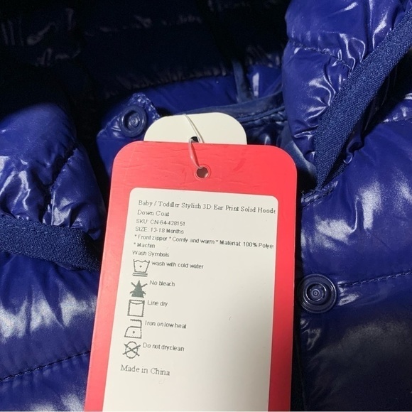 New Baby Down 3D Hooded Eared bear coat puffer 12-18 mths blue BNWT. - Picture 3 of 6